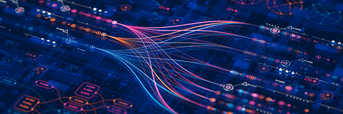 “Abstract visualisation of complex data flows across interconnected systems, with neon lines moving through charts and network nodes, representing how data travels, transforms, and influences AI outputs—highlighting the importance of data governance, integrity, and reliability in AI decision-making